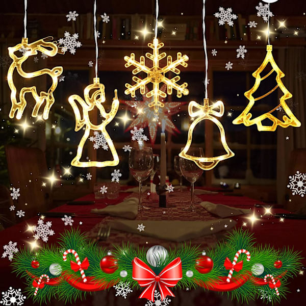 Fönsterlampor, 5 st hängande julgransfönsterlampa med sugkopp C