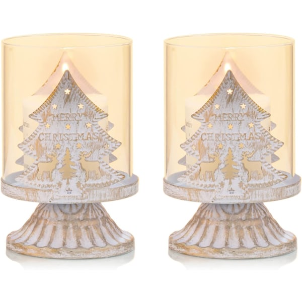 Set of 2 Tree Candle Holders Candlestick in White Metal Pillar Ca