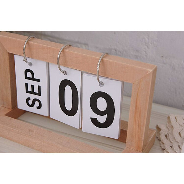 Kompakt skrivbordskalender med trä enbladig grön presentation