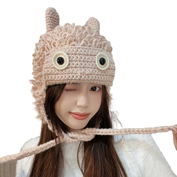 Rosa, tecknad monsterhatt modegarn stickad damhatt varm a