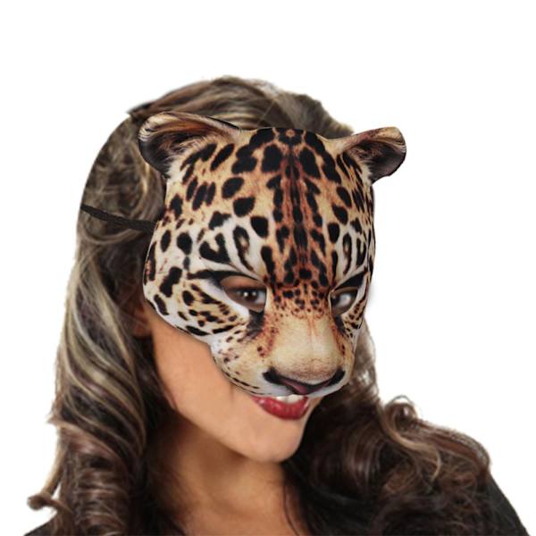 Leopard halv mask, ca 17 x 19 cm, realistiskt tryck, gummiband