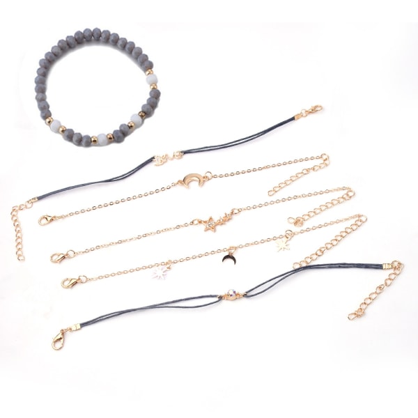 Sæt med 6 Boho-armbånd med stjerner og måner Armbånd i perler