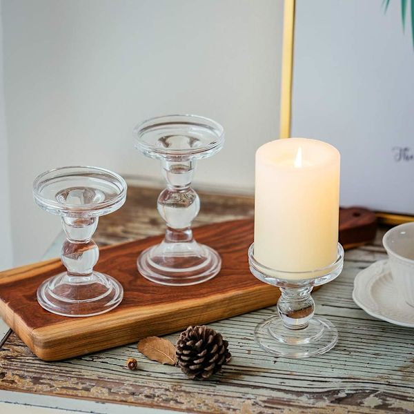 3 Set Klar Glas Ljusstakar för Pelare och Ljusstake Ljus