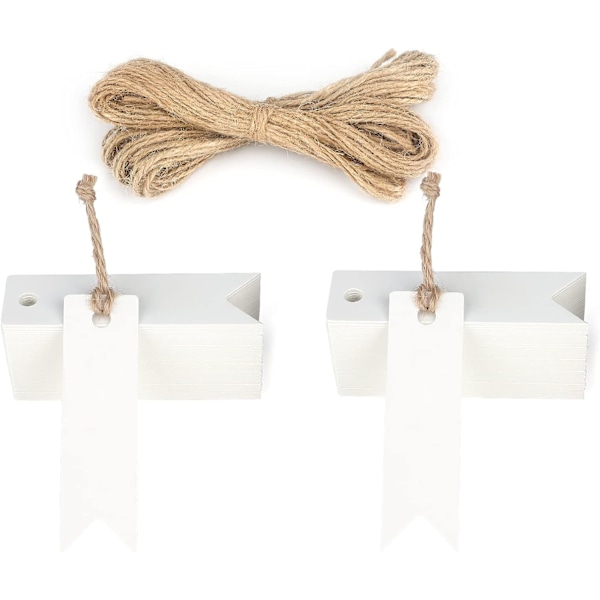 Kraftpapir Tags 7x2cm Gavemærker, 100 stk. og Jutegarn, til