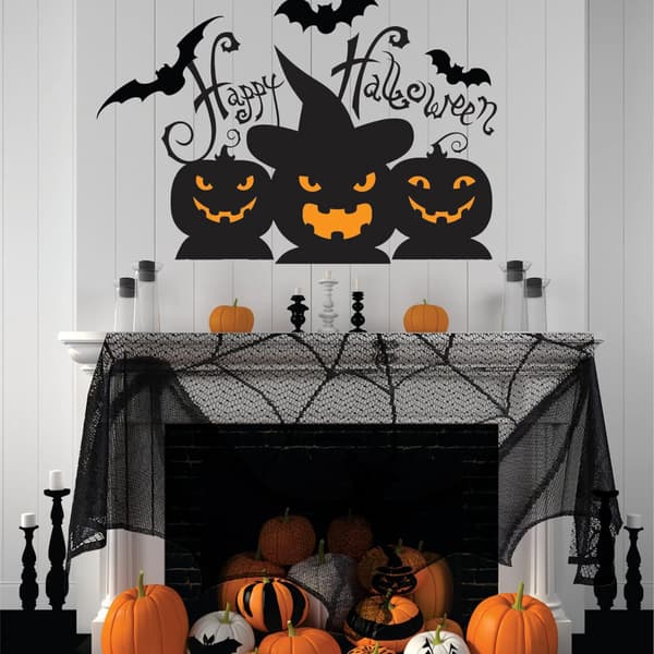 2 stk. 95 x 57 cm sorte Halloween-vinduesgardiner, edderkoppespind