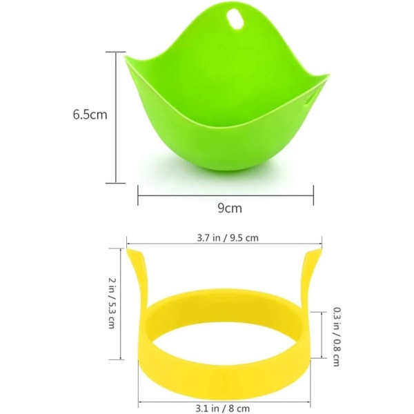 Sæt med 3 non-stick silikoneæggeforme + 4 pocherede æggepochere