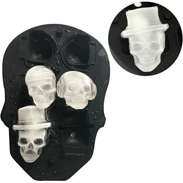 (1 * 6 Skull Cubes  Black) 3D Skull Ice Cube Tray med låg, Silic