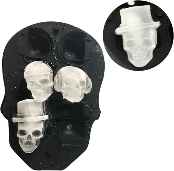 (1 * 6 Skull Cubes  Black) 3D Skull Ice Cube Tray med lokk, Silic