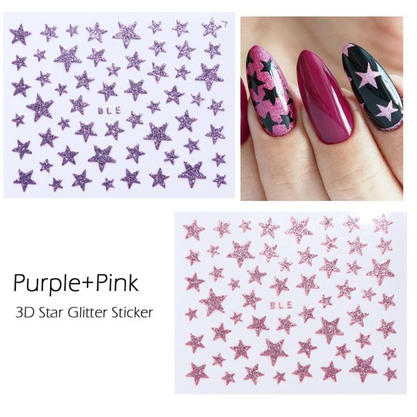 Glitter Stars Nail Art Stickers Dekaler 3D Nail Slider Glittrande glänsande  naglar Stickers Powder Star Nail Art Design Självhäftande dekoration 4084 |  Fyndiq