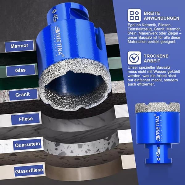 Diamantbor til fliser M14-75mm - Diamantbor til glas og våd/tør flise - Borekrone til vinkelsliber