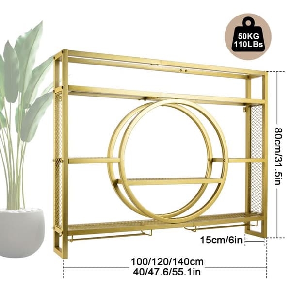 140cm Seinäteline Pulloteline 3 Tasoa Hiiliteräs Moderni Kuormitus 50kg Lasiteline 30 Pulloa Keittiö Baari