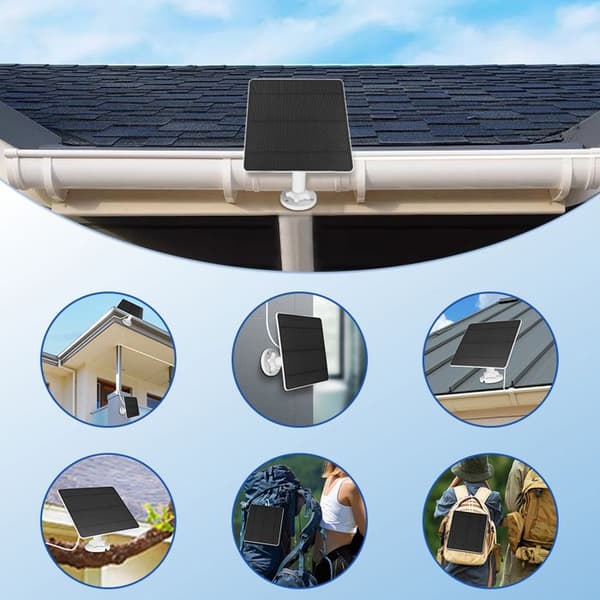 2x Solpanel 5W för Utomhus Säkerhetskamera Batteri, 5V IP65 Kompatibel, med USB, Micro-USB, DC, Typ-C