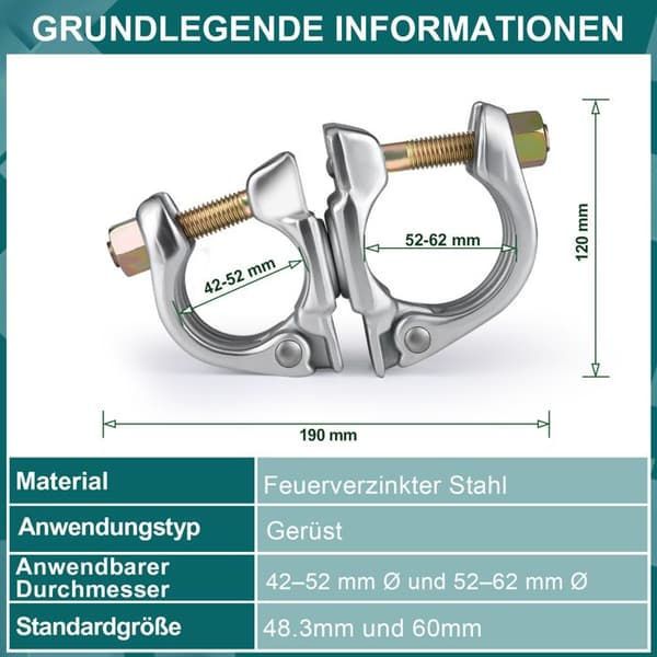 360° Stillads Kobling, 48x60mm, til Fastgørelse af Stilladser og Ankerstænger, Tilbehør til Stillads