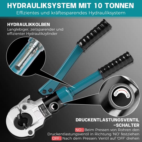 Pro Pressverktyg för Hydrauliska Presskopplingar TH16-32 för Rör i Koppar, Stål, Kol/Stainless med Formad Presskopp, Blå