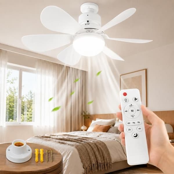 LED Takfläkt E27 med Fjärrkontroll 40W Dimbar Belysning 3CCT Vit Vit