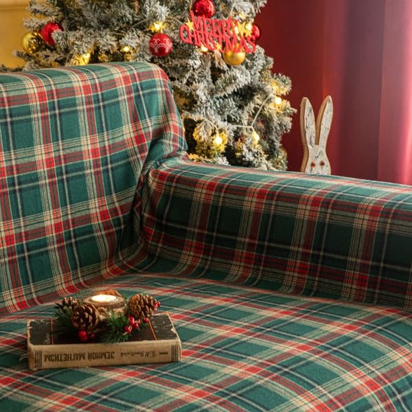 QELUS Jules Sofa Cover til jul, Plaid Sofa Tæppe med pompon, Rektangulær Blød Tæppe Dæksel (Grøn, 180x300cm)