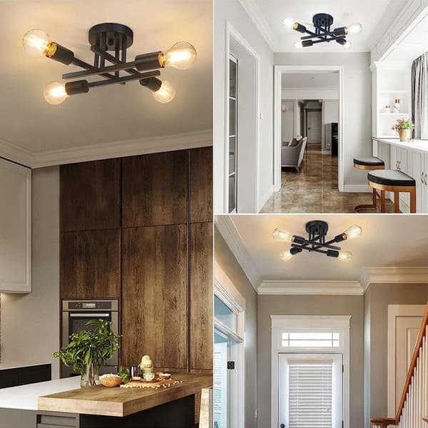 Lys E27 Moderne Industriel Loftlampe - Loft til Køkken - 4 Lys (Med Pærer)