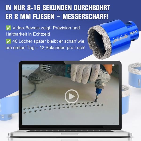 10mm/10mm/M14 HEX 3stk Diamantbor med lodret højde 10mm Tørboring M14 adapter til granit marmor fliser