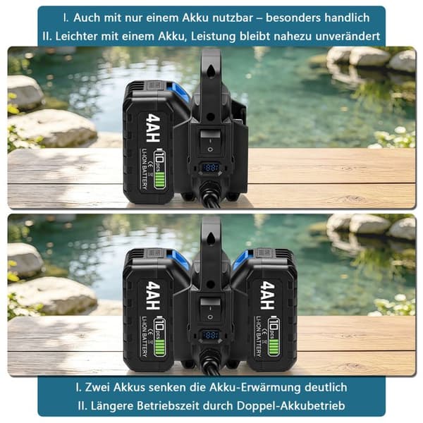 Trådløs nedsænkningspumpe - XIIW - Rustfrit stål - 360° sug - Effekt 300W