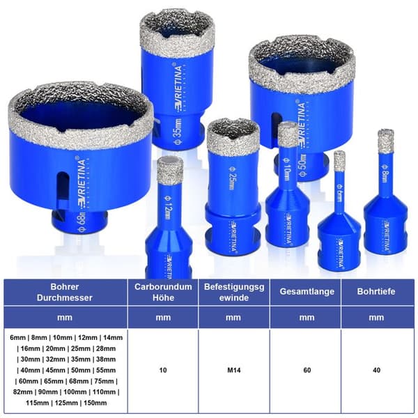 M14 Pro Diamantboring til Fliser Sæt 6-68mm+2×125mm Skive til Vinkelsliber, Marmor Boring til Fliser, 11pc