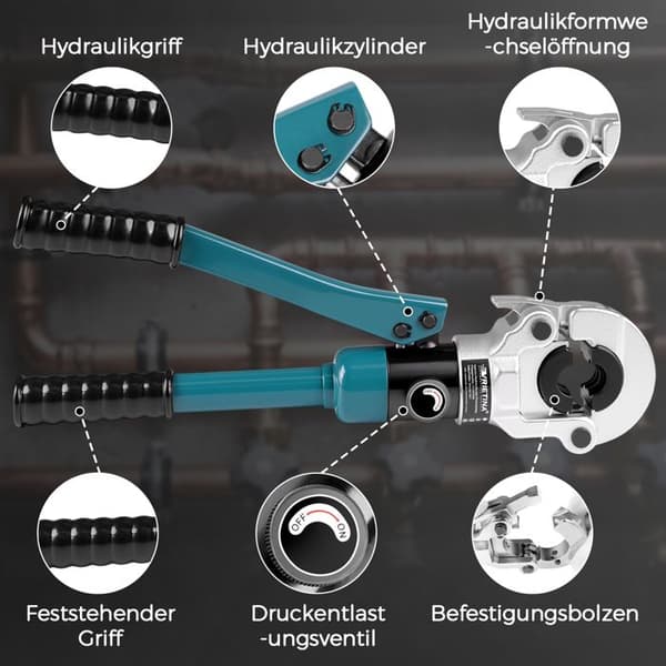 Pro Pressverktyg för Hydrauliska Presskopplingar TH16-32 för Rör i Koppar, Stål, Kol/Stainless med Formad Presskopp, Blå