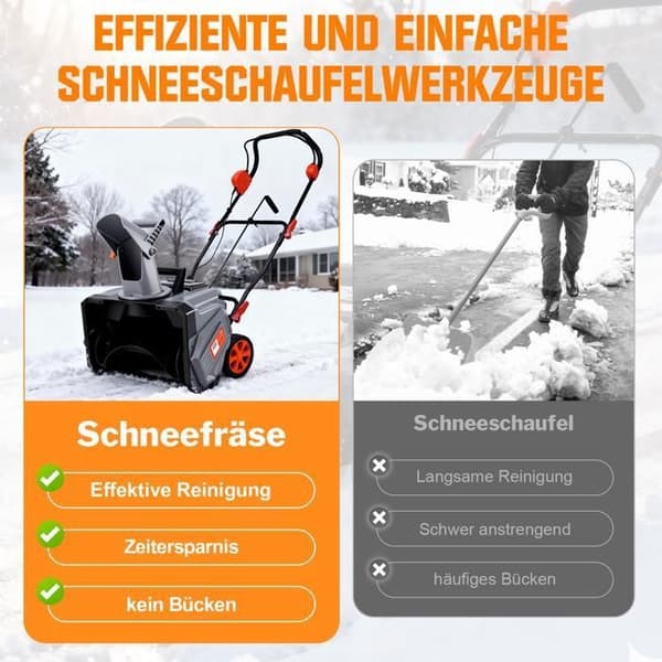 VRIETINA Snöslunga Elektrisk Snöfräs Trådlös 6000mah, Justerbart Handtag Bredd 46cm, 2 Batterier 4.0Ah