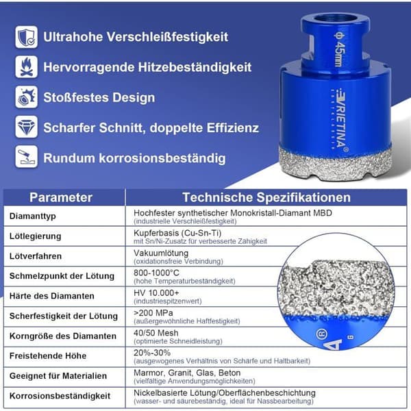 Diamantbor til fliser M14-55mm - Diamantbor til glas og våd/tør flise - Borekrone til vinkelsliber
