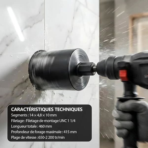 L460mm Diamantbor til Kernebor, 1 ¼ UNC, Ø 51 mm med SDS Max Turbo Kernebor til Tør og Våd, Diamantboringskrone