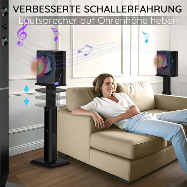 2 x Universelle Træ Højttalerstativer, 20 kg Max, Højde Justerbar 65-85 cm, Solid Anti-Vibrationsbase, Sort svart