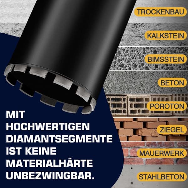Pro Diamantboringkrone UNC 1¼" Ø 83mm, med SDS Plus, Diamantbor til kernebor, L 460 mm, Tør / Vådmurfabrik.