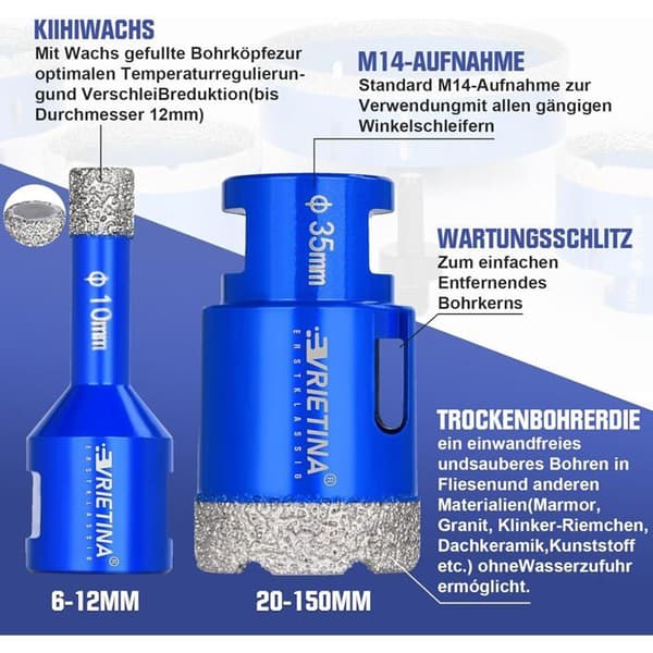 Diamantbor til fliser M14-75mm - Diamantbor til glas og våd/tør flise - Borekrone til vinkelsliber