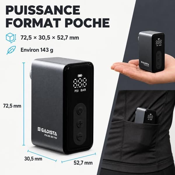 Mini Cykelpump Elektrisk 120 PSI PULSE – GADISTA