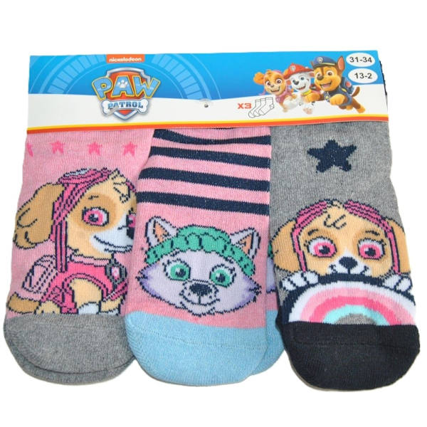Paw Patrol 3-pack nilkkasukat MultiColor 31/34 Rosa/Randig/Grå