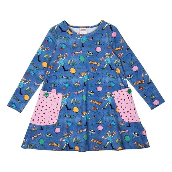 Pippi Langstrømpe Festkjole denim DenimBlue 92