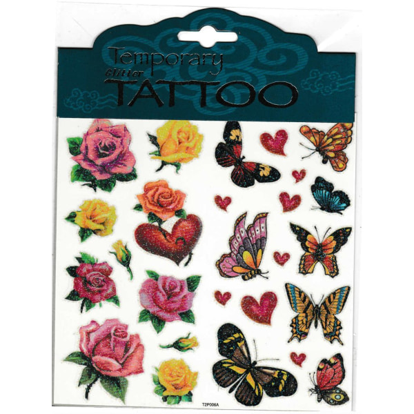 Glittriga Tattoos Rosor + Fjärilar