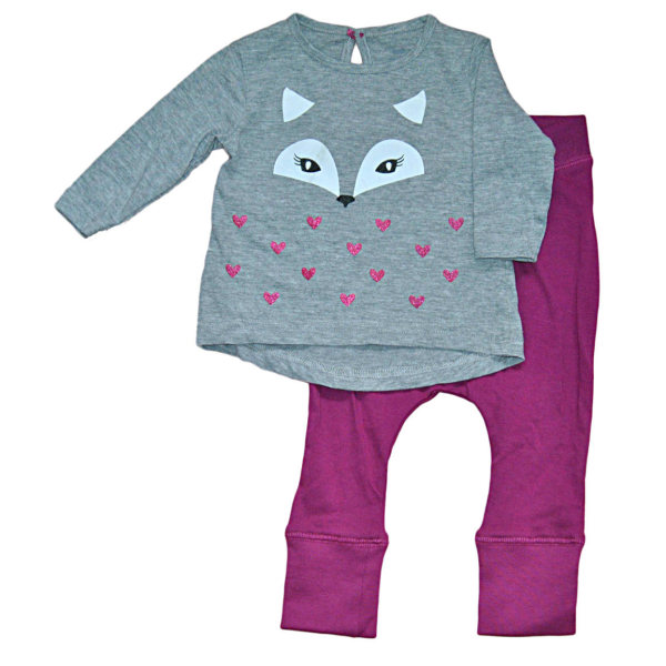 2 delat baby set med Topp + Byxor - Grå & Fuchsia MultiColor 62