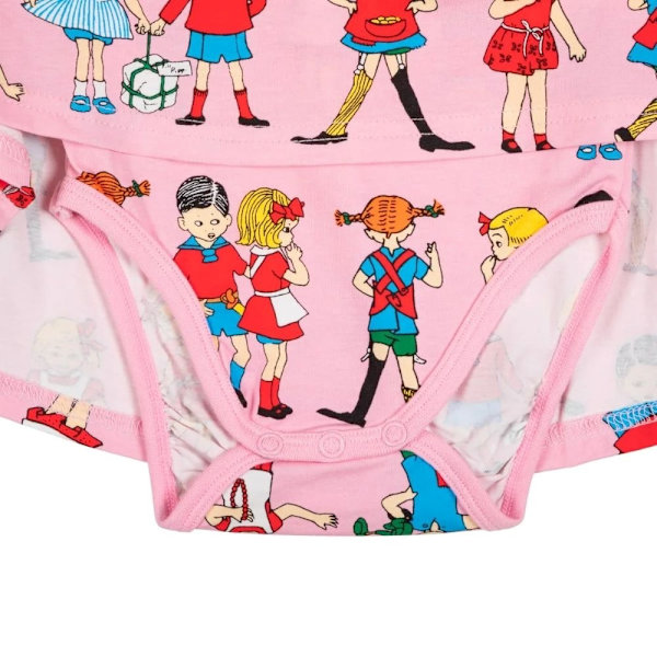 Pippi Långstrump- Pippi med vänner-bodyklänning rosa Pink 80