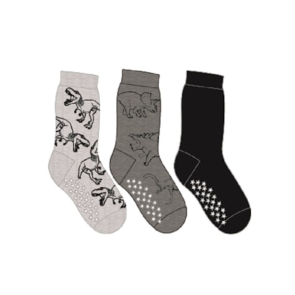 3-pakkaus Liukumattomat sukat Dinosaur 22/24 Grey