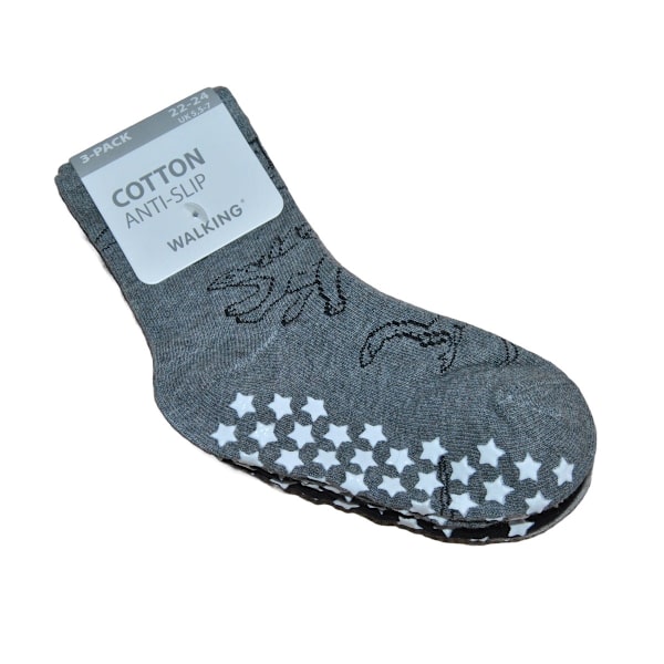 3-pakkaus Liukumattomat sukat Dinosaur 22/24 Grey