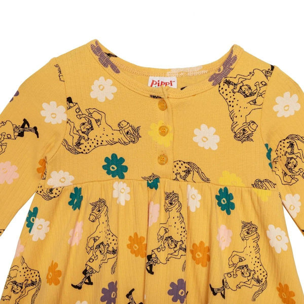 Pippi Langstrømpe-Blomster kjole baby beige Beige 56