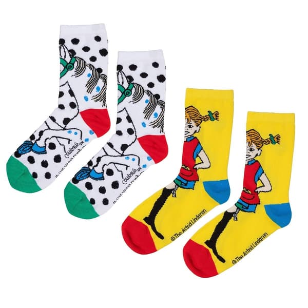 Peppi Pitkätossu - Peppi-sukat 2 kpl keltainen-luonnonvalkoinen MultiColor 23/26