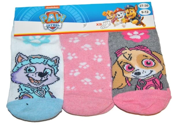 Paw Patrol 3-pack nilkkasukat MultiColor 31/34 Vit/Rosa/Grå 