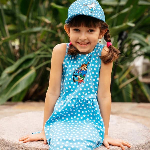 Pippi Langstrømpe Pippi Prikket kjole lyseblå LightBlue 110