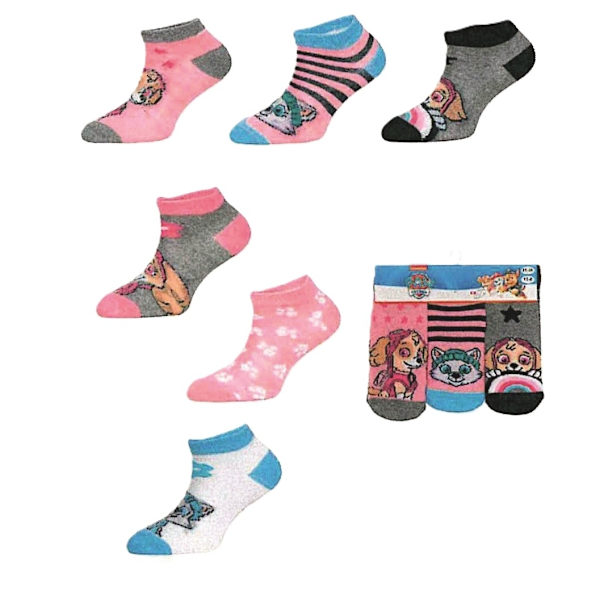 Paw Patrol 3-pack nilkkasukat MultiColor 31/34 Rosa/Randig/Grå