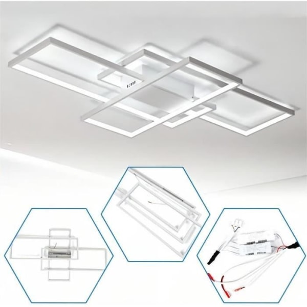 KIWAEZS Modern LED-taklampa 38W 6000K Vit fyrkantig taklampa för vardagsrum matsal - Storlek: 90*50*9 cm