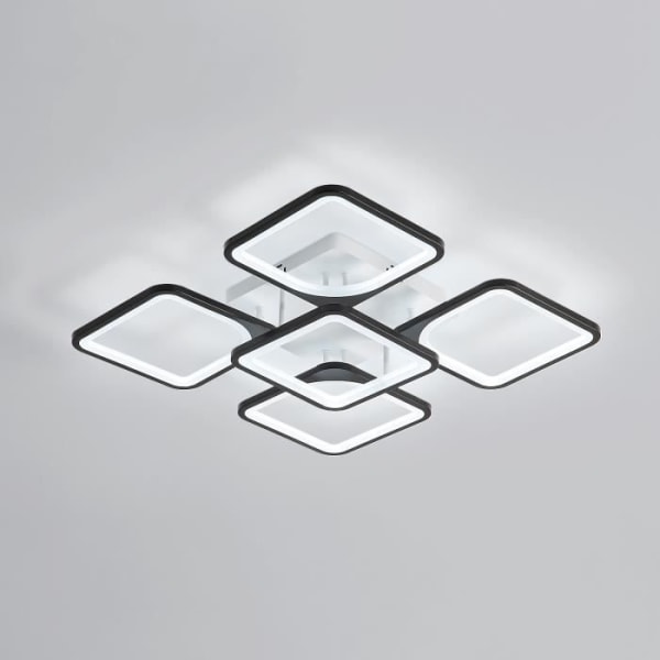 KIWAEZS Modern LED-taklampa 80W svart fyrkantig taklampa för vardagsrummet sovrum - 6500K Vitt ljus - Storlek: 60*13 cm