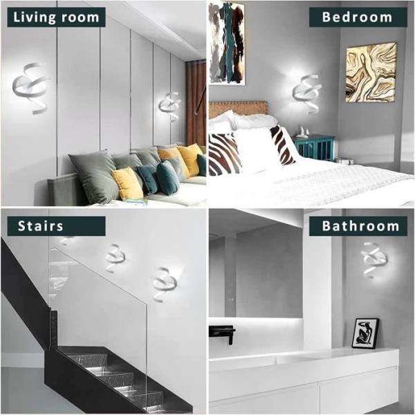 KIWAEZS LED-vägglampa inomhus, böjd design, 20W, 110 Lumen/W, 6500K vitt ljus, för vardagsrum i sovrumskorridor