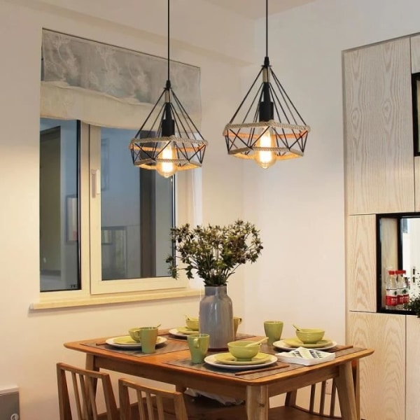Industriell ljuskrona hängande ljus hamprep 25 cm diamantformad för matsal sovrum restaurang