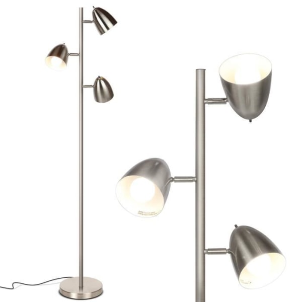 KIWAEZS Golvlampa - Silvermetall - 3 x E27 - Justerbar lampskärm - H.170 cm