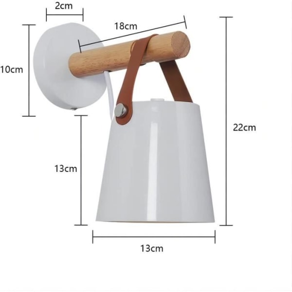 Interiörvägglampa - E27 vägglampor i massivt trä i metall - H 22cm - för sovrum, hall, vardagsrum - Vit (utan glödlampa)